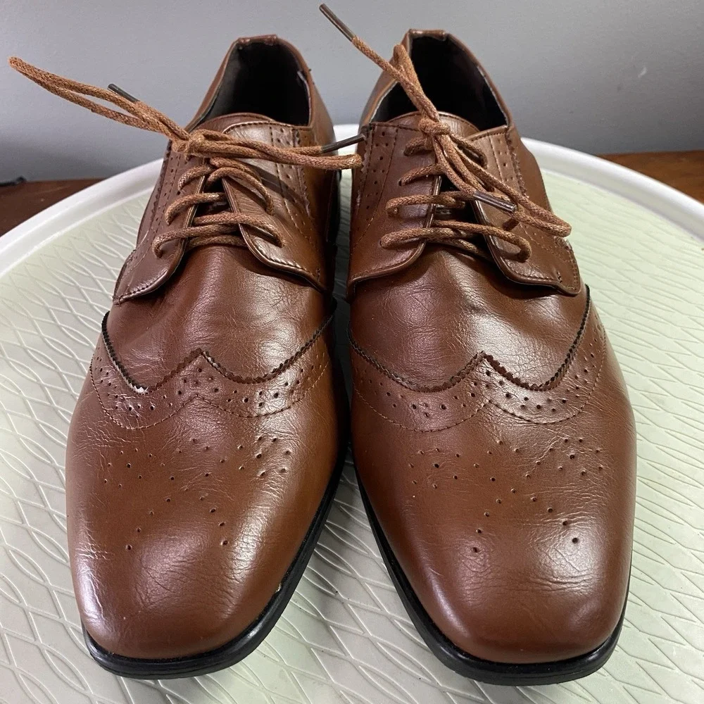 Men's BRAVO King 2‎ Wingtip Dress Shoes Sz.11.5W Brown Leather PROM WEDDING
